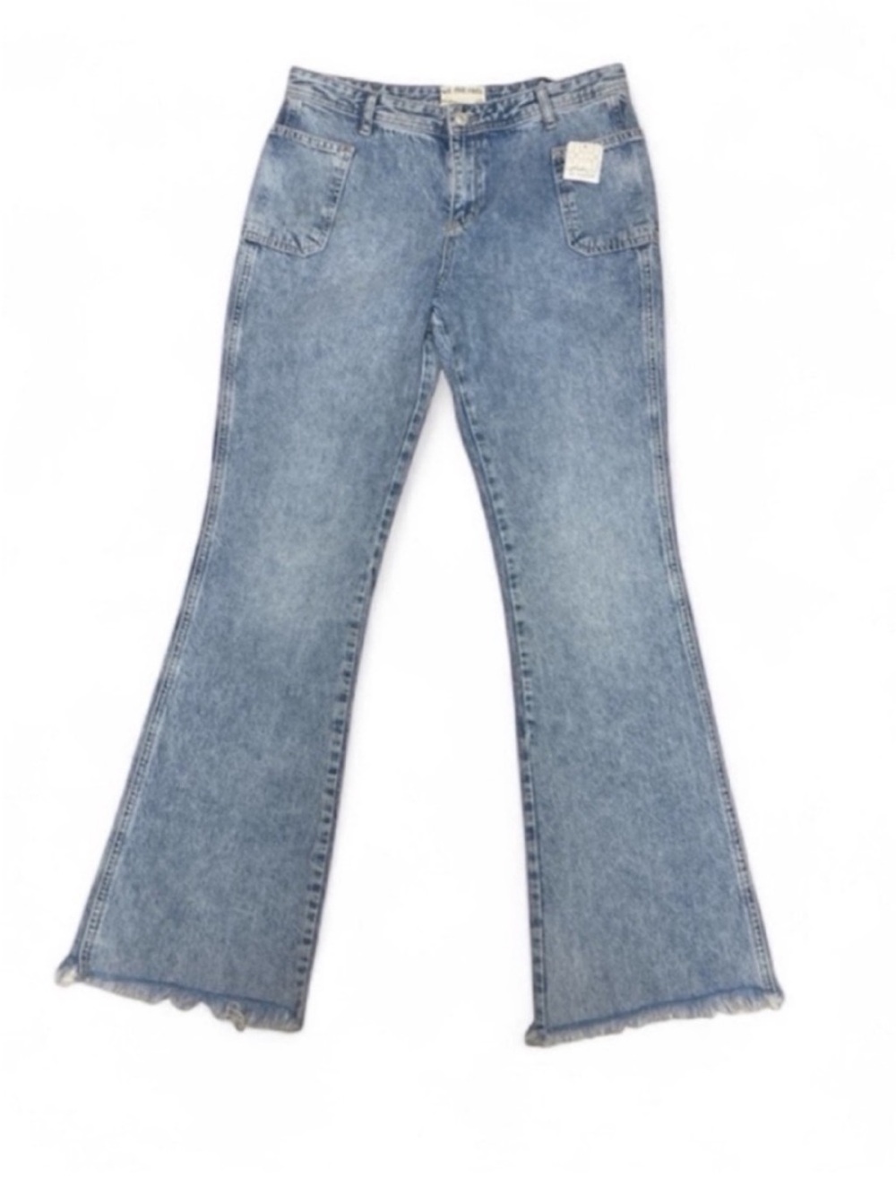 We The Free Jeans Womens
29 Blue Medium Wash Mid Rise Wide Leg Flare Frayed